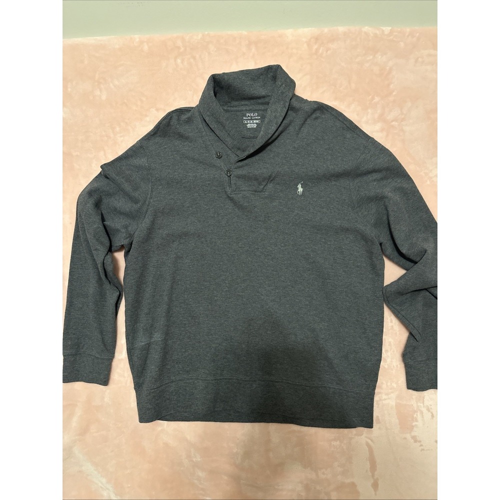 Vintage Polo Ralph Lauren Luxury Jersey Shawl Collar Sweater Pullover XL Gray